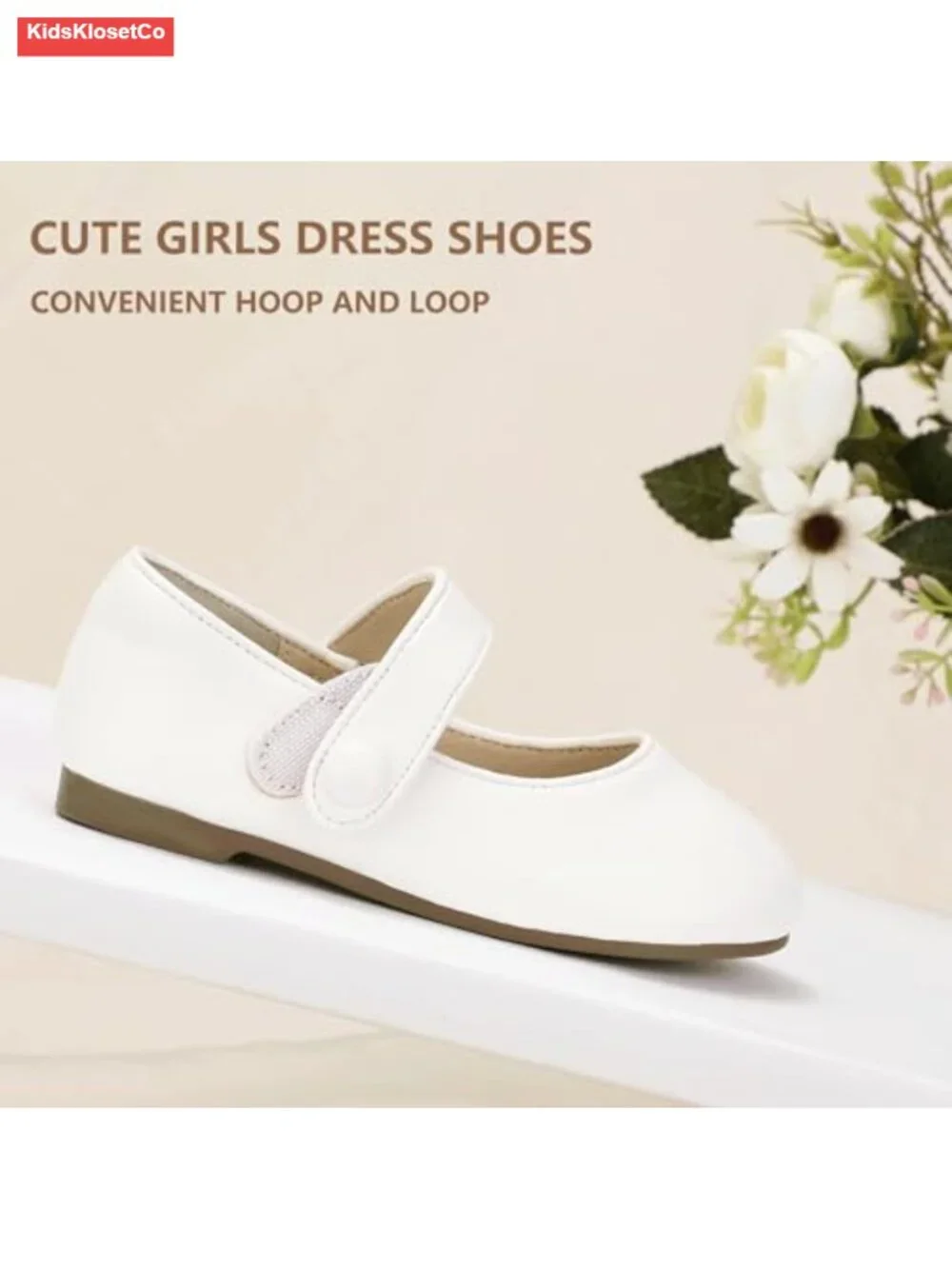 Faux Leather Mary Jane Flats with Hook & Loop Closure for Girls